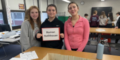 Learwood students stand behind their model of a Roman bathhouse