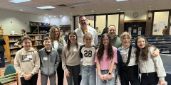 Troy Career Quest presenter with students in the Media Center