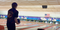 Luke Slago prepares to bowl the final frame which earned him a perfect 300 score