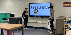 7th grade students present their product in the Learwood Media Center