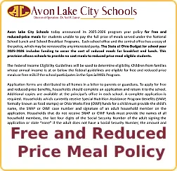 2025-2026 Free and Reduced Meal Policy