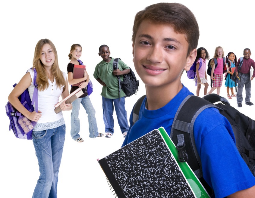 Group of Students looking with backpacks and books